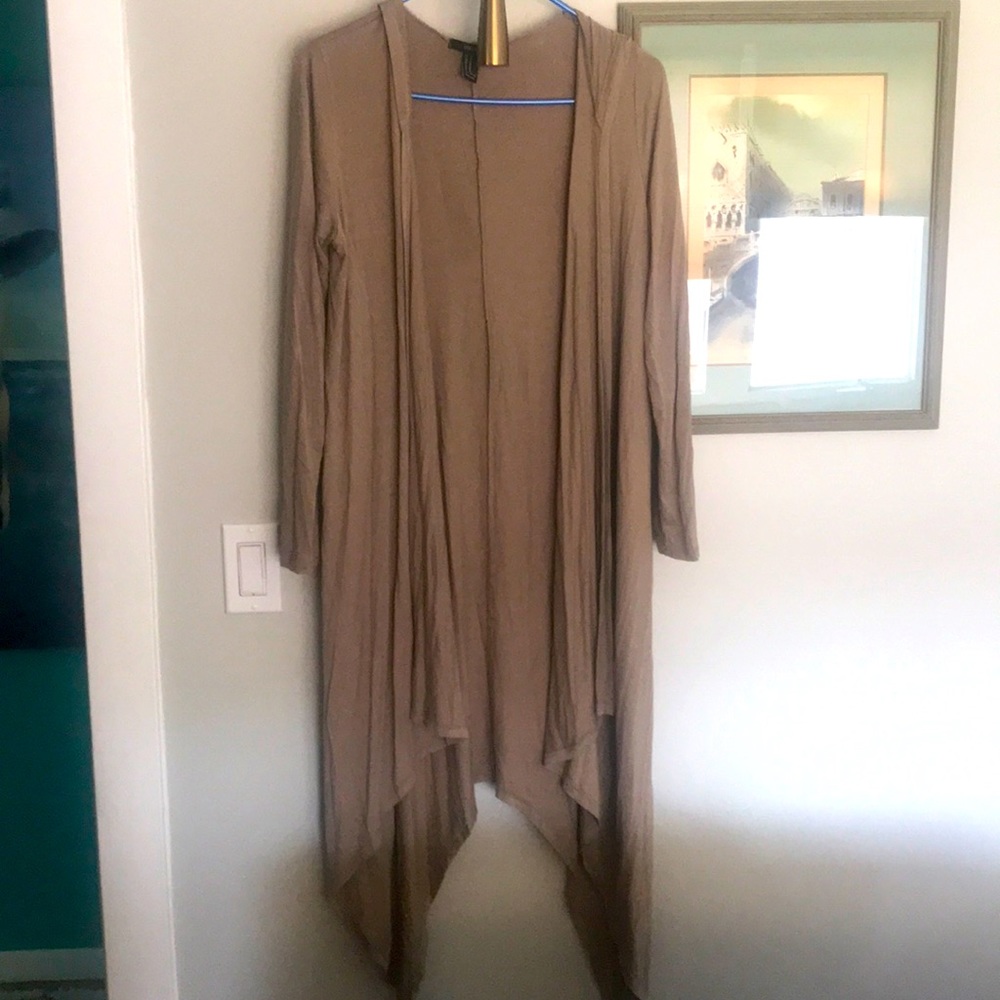 Hooded cotton long cardigan